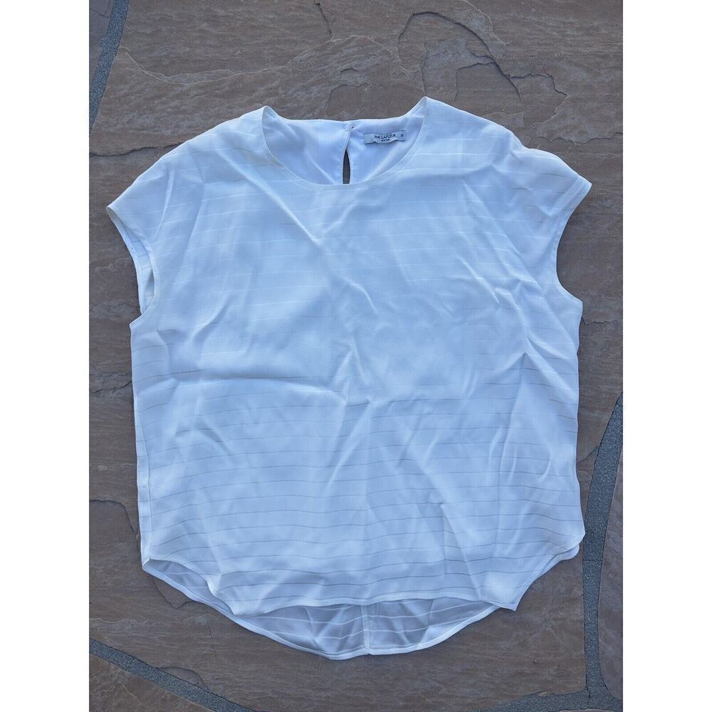 mm lafleur blouse Shirt Top Women’s XS White Short Sleeve Work Dressy KB